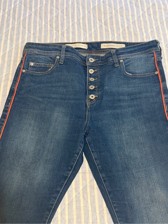 Pilcro and the Letterpress Denim - Pilcro and the Letterpress Mid-Blue Jeans with Orange Side Stripe